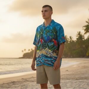 VHO Men’s Medium Tropical Parrot Hawaiian Shirt